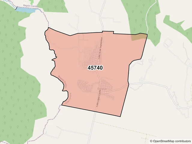 Mapa del código postal 45740, Villa Corona, Jalisco