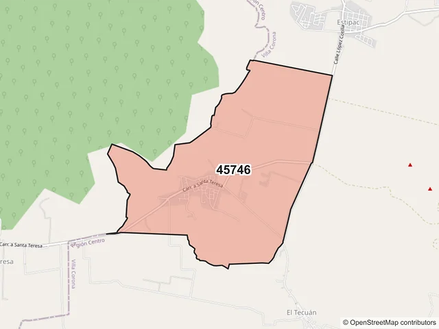 Mapa del código postal 45746, Villa Corona, Jalisco