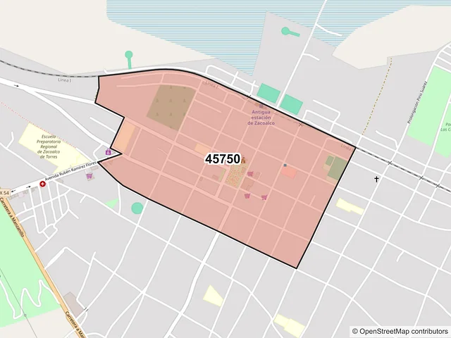 Mapa del código postal 45750, Zacoalco de Torres, Jalisco