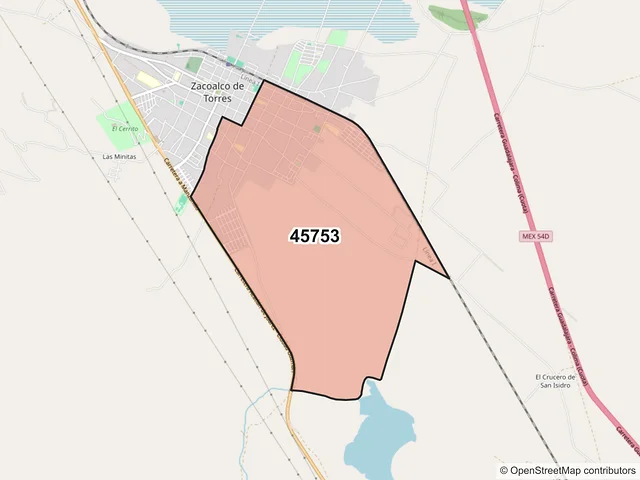 Mapa del código postal 45753, Zacoalco de Torres, Jalisco
