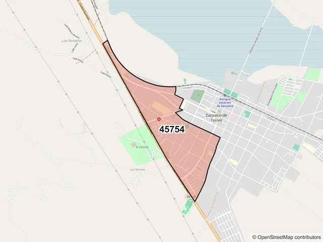 Mapa del código postal 45754, Zacoalco de Torres, Jalisco