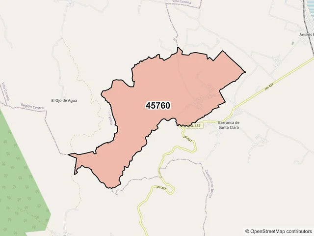 Mapa del código postal 45760, Zacoalco de Torres, Jalisco