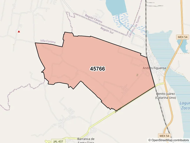 Mapa del código postal 45766, Zacoalco de Torres, Jalisco