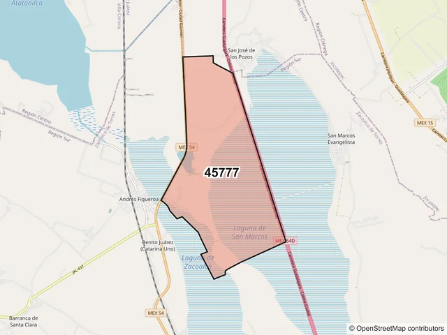 Mapa del código postal 45777, Zacoalco de Torres, Jalisco
