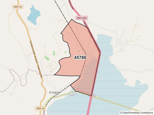 Mapa del código postal 45780, Zacoalco de Torres, Jalisco