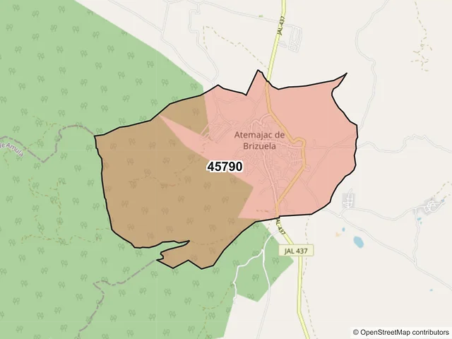Mapa del código postal 45790, Atemajac de Brizuela, Jalisco