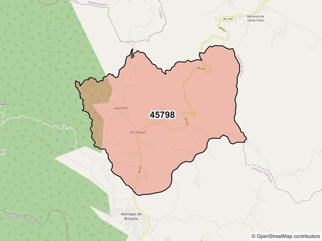 Mapa del código postal 45798, Atemajac de Brizuela, Jalisco