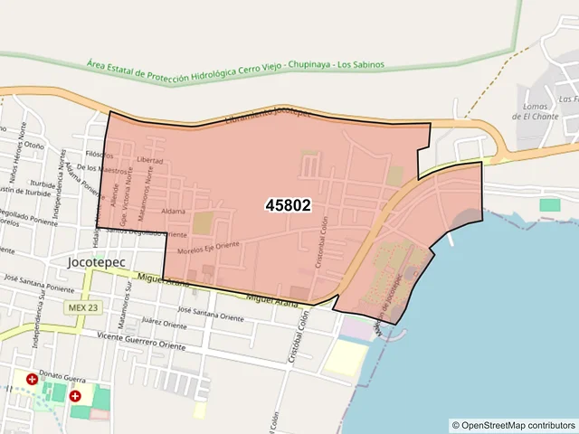 Mapa del código postal 45802, Jocotepec, Jalisco