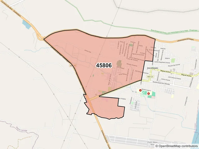 Mapa del código postal 45806, Jocotepec, Jalisco