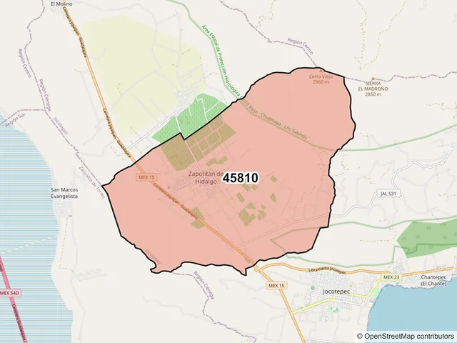Mapa del código postal 45810, Jocotepec, Jalisco