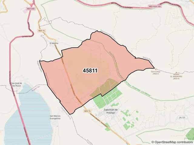 Mapa del código postal 45811, Jocotepec, Jalisco