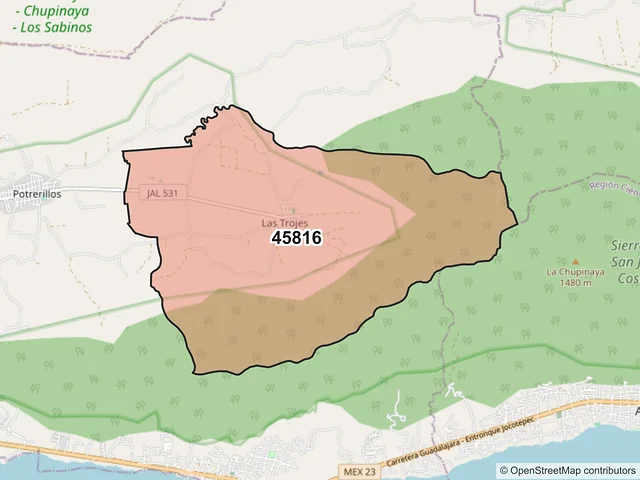 Mapa del código postal 45816, Jocotepec, Jalisco
