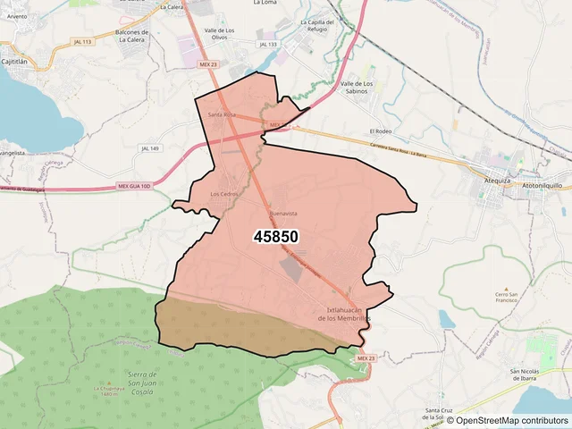 Mapa del código postal 45850, Ixtlahuacán de los Membrillos, Jalisco