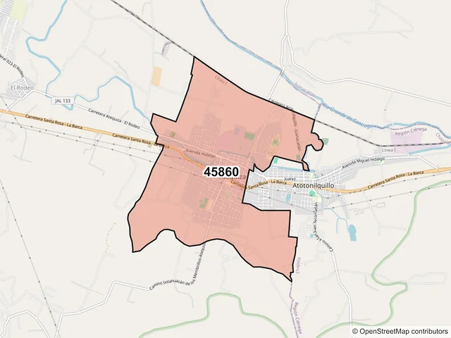 Mapa del código postal 45860, Ixtlahuacán de los Membrillos, Jalisco