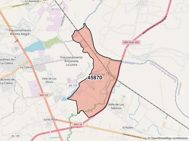 Mapa del código postal 45870, Ixtlahuacán de los Membrillos, Jalisco