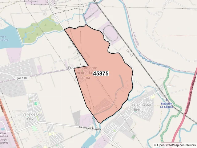 Mapa del código postal 45875, Ixtlahuacán de los Membrillos, Jalisco