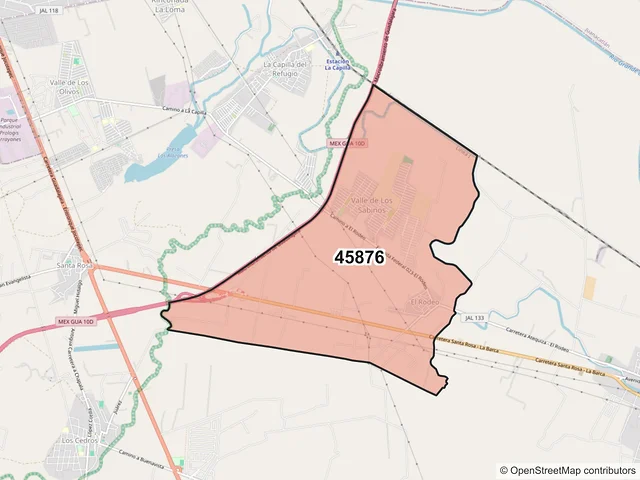 Mapa del código postal 45876, Ixtlahuacán de los Membrillos, Jalisco