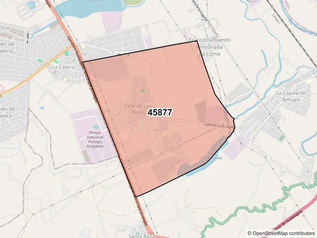 Mapa del código postal 45877, Ixtlahuacán de los Membrillos, Jalisco
