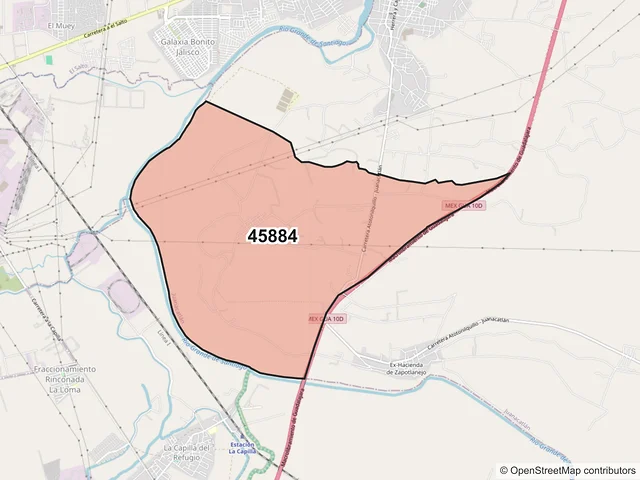 Mapa del código postal 45884, Juanacatlán, Jalisco