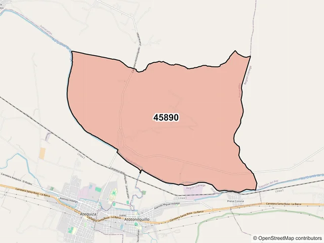 Mapa del código postal 45890, Juanacatlán, Jalisco