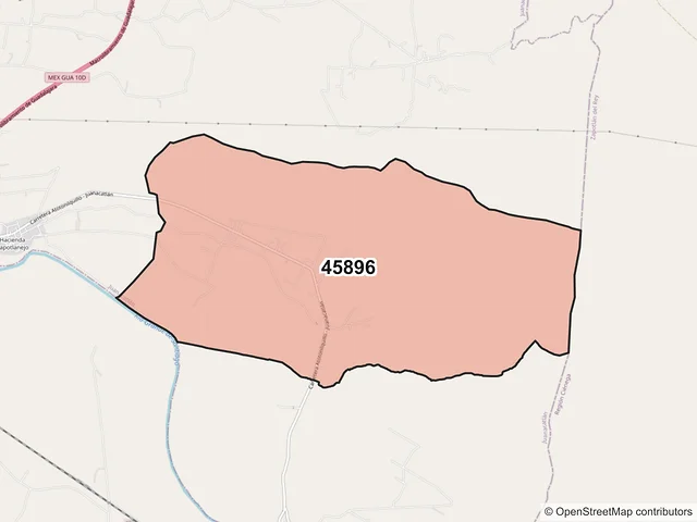 Mapa del código postal 45896, Juanacatlán, Jalisco