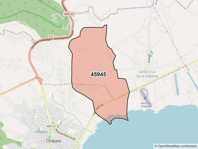 Mapa del código postal 45945, Chapala, Jalisco