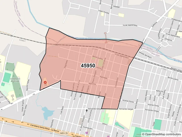 Mapa del código postal 45950, Poncitlán, Jalisco