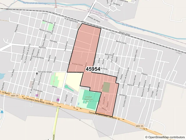 Mapa del código postal 45954, Poncitlán, Jalisco