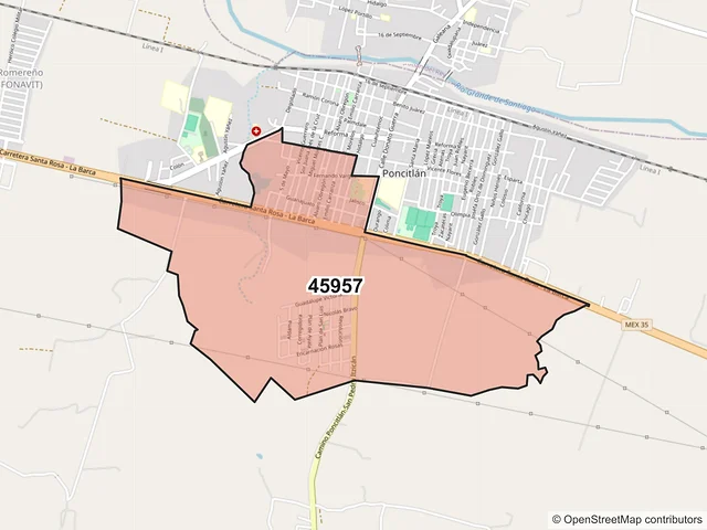 Mapa del código postal 45957, Poncitlán, Jalisco