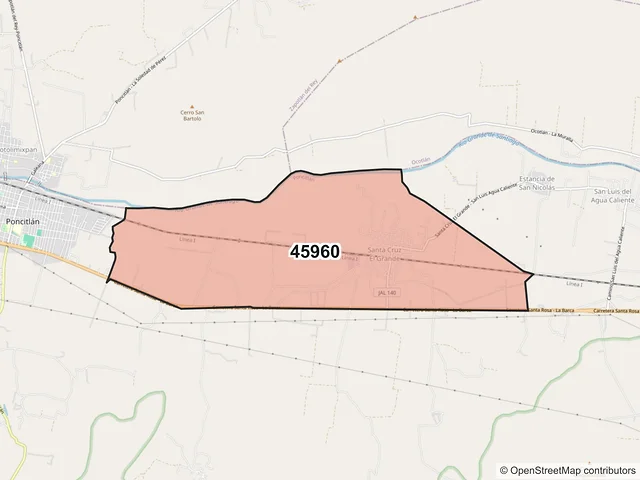 Mapa del código postal 45960, Poncitlán, Jalisco