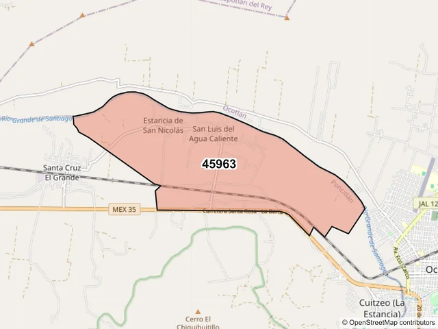 Mapa del código postal 45963, Poncitlán, Jalisco