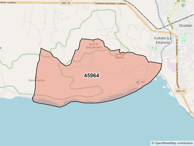 Mapa del código postal 45964, Poncitlán, Jalisco