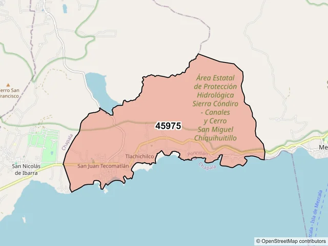 Mapa del código postal 45975, Poncitlán, Jalisco