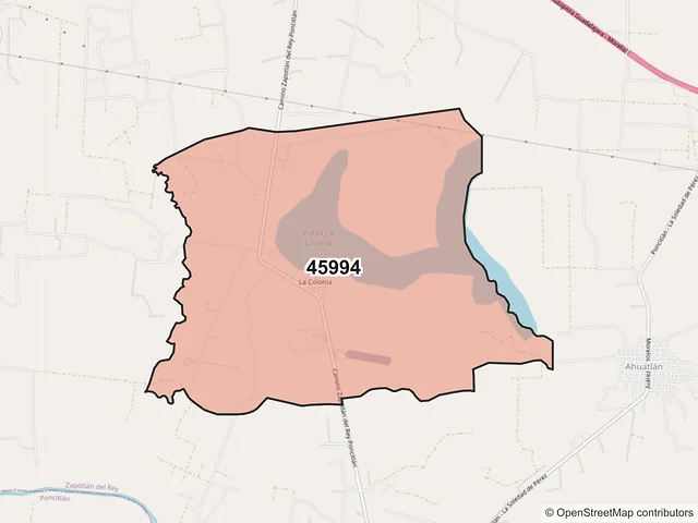 Mapa del código postal 45994, Zapotlán del Rey, Jalisco
