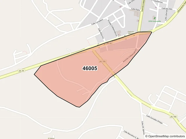 Mapa del código postal 46005, Huejuquilla el Alto, Jalisco