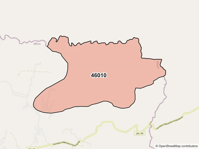 Mapa del código postal 46010, Huejuquilla el Alto, Jalisco