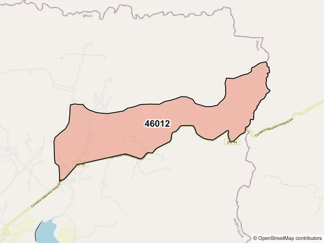 Mapa del código postal 46012, Huejuquilla el Alto, Jalisco