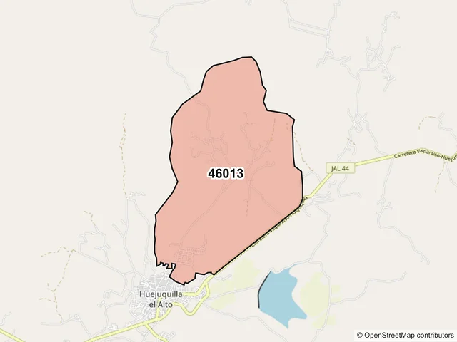 Mapa del código postal 46013, Huejuquilla el Alto, Jalisco
