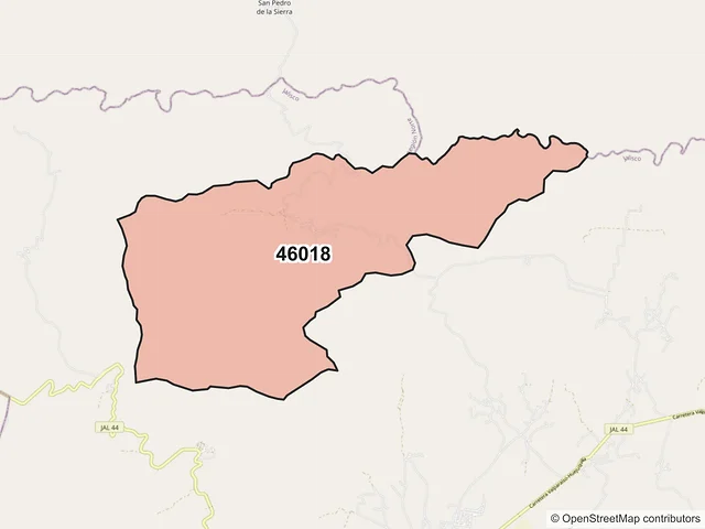 Mapa del código postal 46018, Huejuquilla el Alto, Jalisco