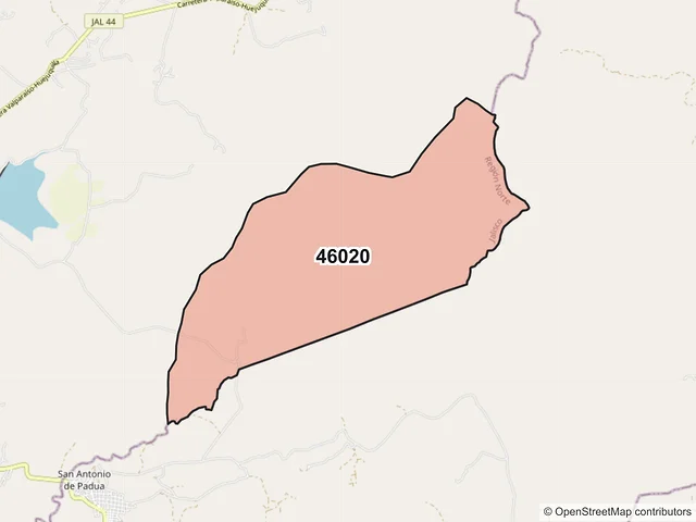 Mapa del código postal 46020, Huejuquilla el Alto, Jalisco