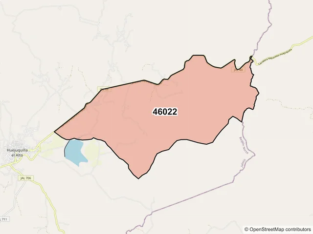 Mapa del código postal 46022, Huejuquilla el Alto, Jalisco