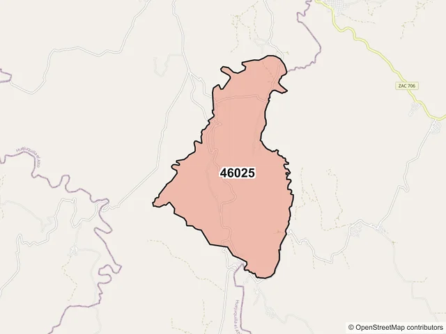 Mapa del código postal 46025, Huejuquilla el Alto, Jalisco