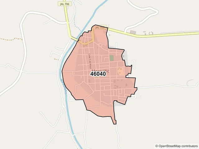 Mapa del código postal 46040, Mezquitic, Jalisco