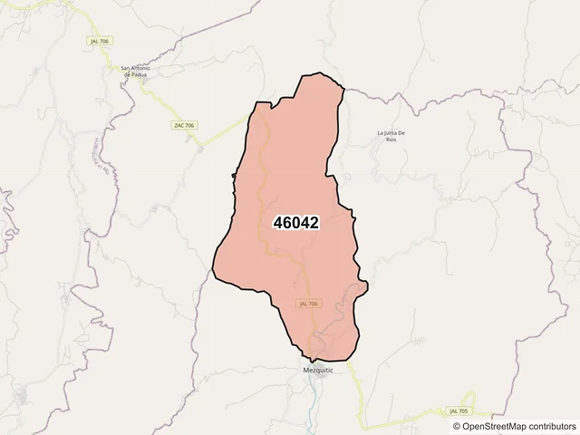 Mapa del código postal 46042, Mezquitic, Jalisco