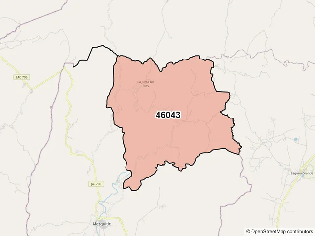 Mapa del código postal 46043, Mezquitic, Jalisco