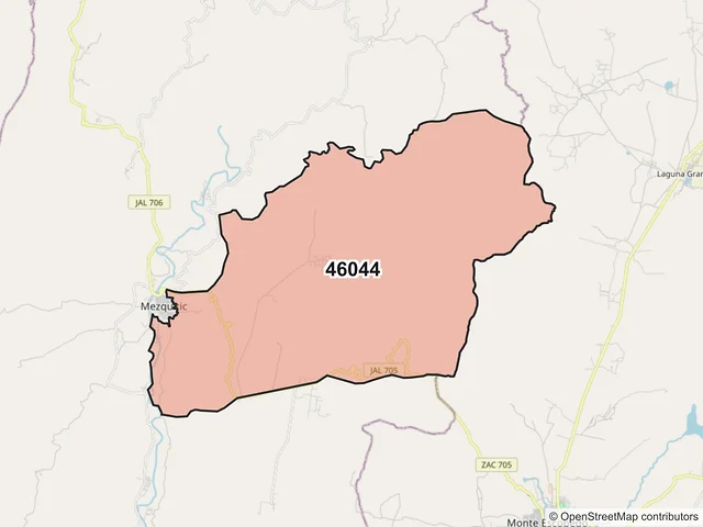 Mapa del código postal 46044, Mezquitic, Jalisco