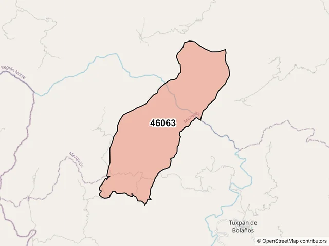 Mapa del código postal 46063, Mezquitic, Jalisco