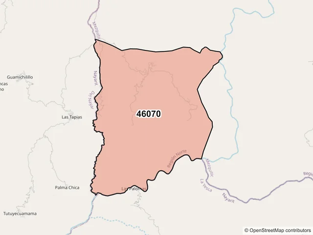Mapa del código postal 46070, Mezquitic, Jalisco