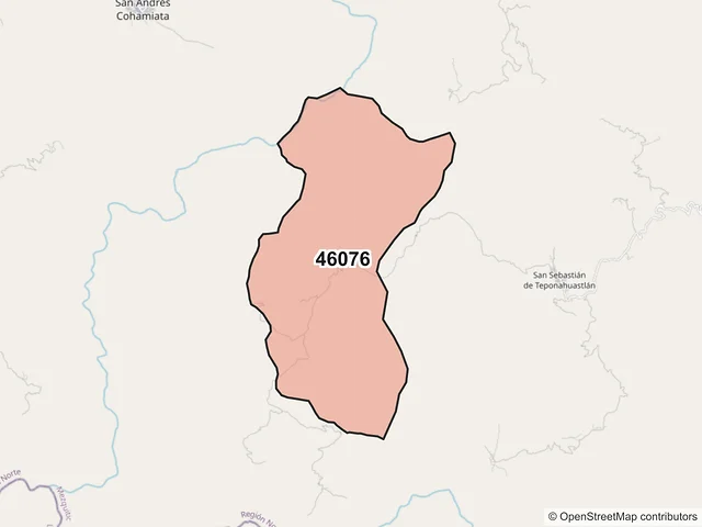 Mapa del código postal 46076, Mezquitic, Jalisco