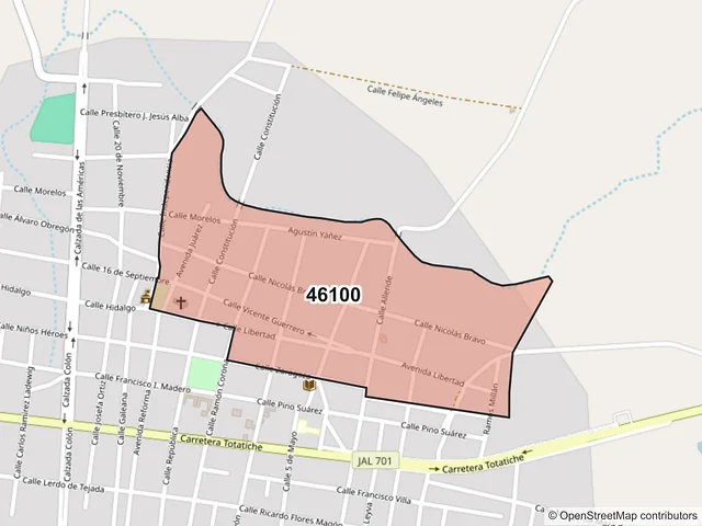Mapa del código postal 46100, Villa Guerrero, Jalisco